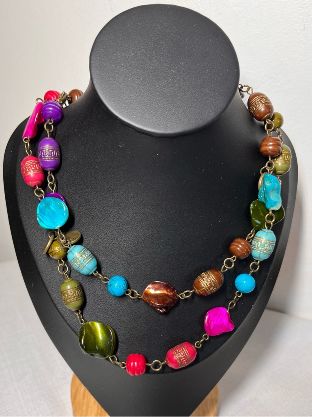 Multi Color Bead Statement Necklace - Women. Single or double wrap. Whimsical